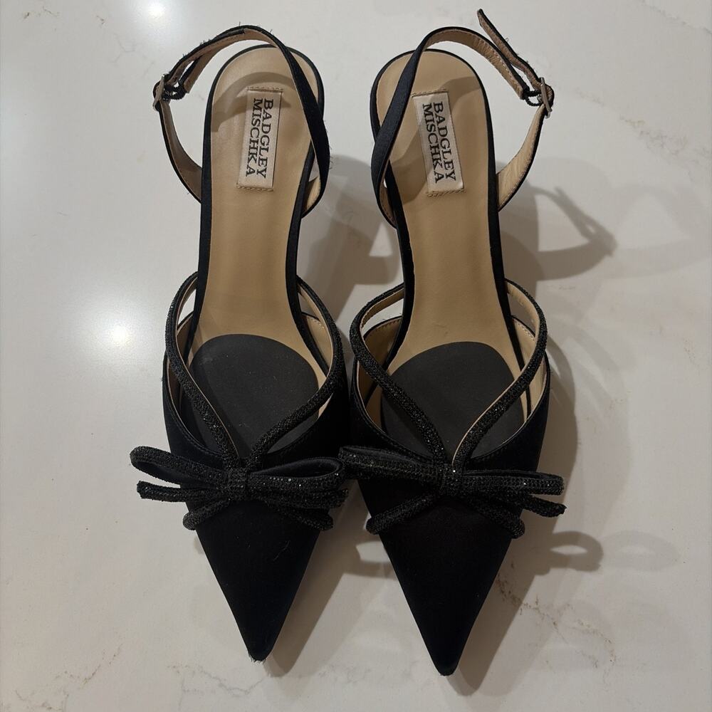 Badgley Mischka Angelina Slingback Pointed Toe Kitten Heel Pump Size 8.5 (N3-B4)